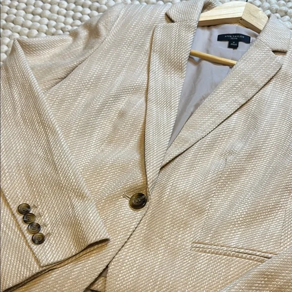 ๐ Ann Taylor Bone Natural Cream Textured Weave Work Blazer Size 8p Petite NWOT - Picture 9 of 11